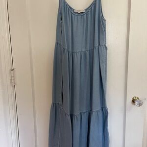 LOFT Light Blue Tiered Maxi Dress